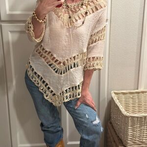 Rue21 Cream Crochet-Trim Tunic Top